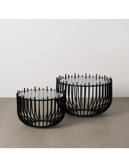 Table basse moderne Ronde en Verre Transparent Métal Noir Laudio (Lot de 2) - 7