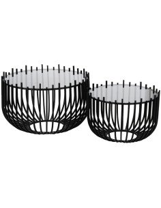 Table basse moderne Ronde en Verre Transparent Métal Noir Laudio (Lot de 2) - 1