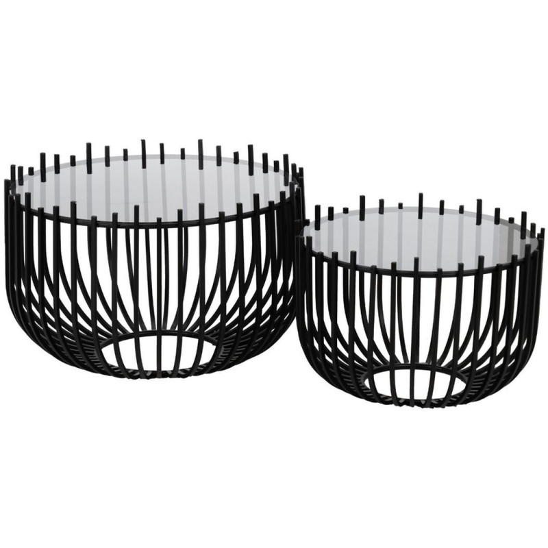Table basse moderne Ronde en Verre Transparent Métal Noir Laudio (Lot de 2) - 1