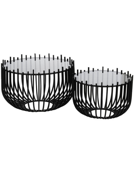 Table basse moderne Ronde en Verre Transparent Métal Noir Laudio (Lot de 2) - 1