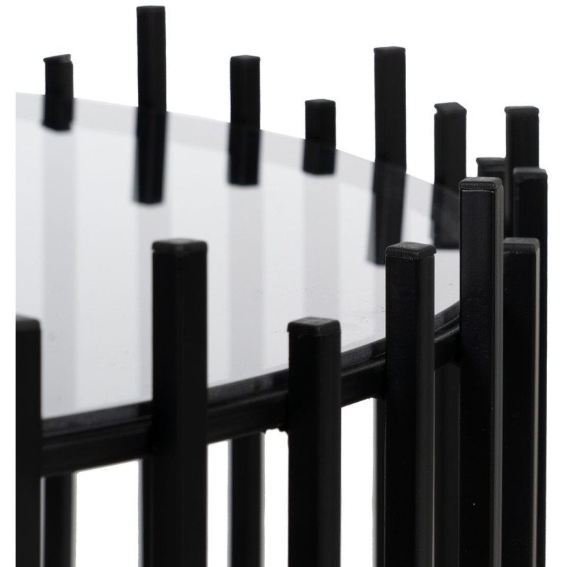 Table basse moderne Ronde en Verre Transparent Métal Noir Laudio (Lot de 2) - 4