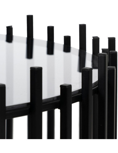 Table basse moderne Ronde en Verre Transparent Métal Noir Laudio (Lot de 2) - 4