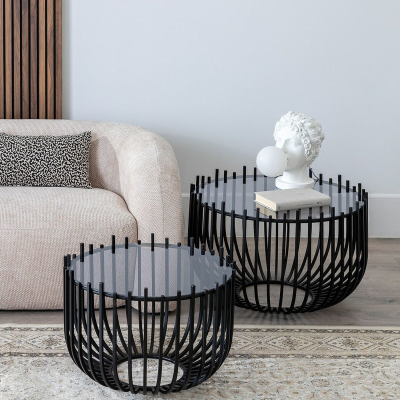 Table basse moderne Ronde en Verre Transparent Métal Noir Laudio (Lot de 2) - 2