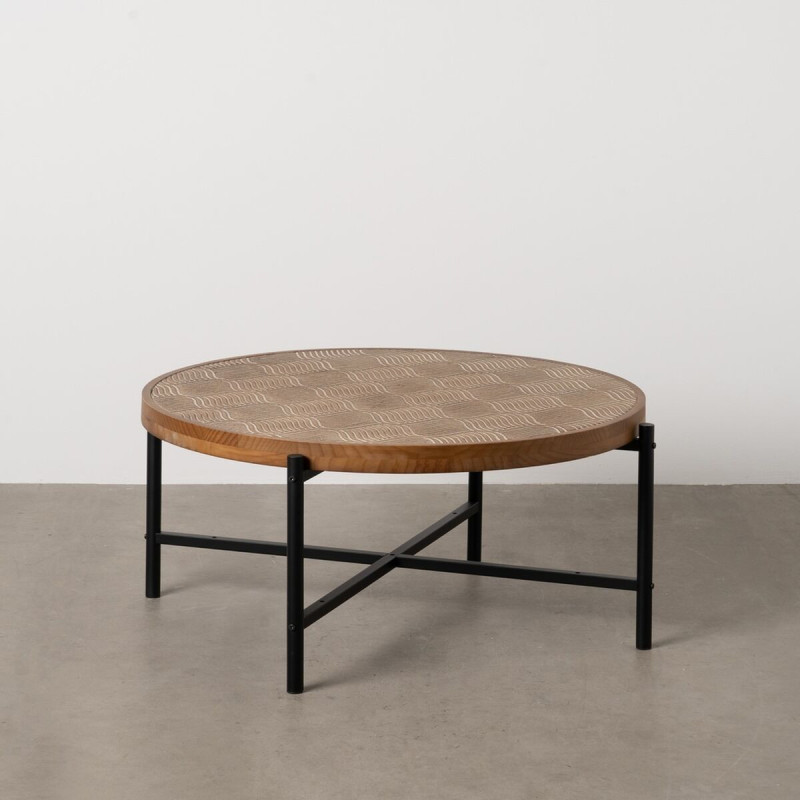 Table basse indienne Ronde en Bois de pin Naturel Sculpté Métal Noir Gata - 8