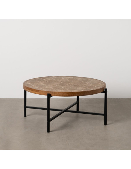 Table basse indienne Ronde en Bois de pin Naturel Sculpté Métal Noir Gata - 8