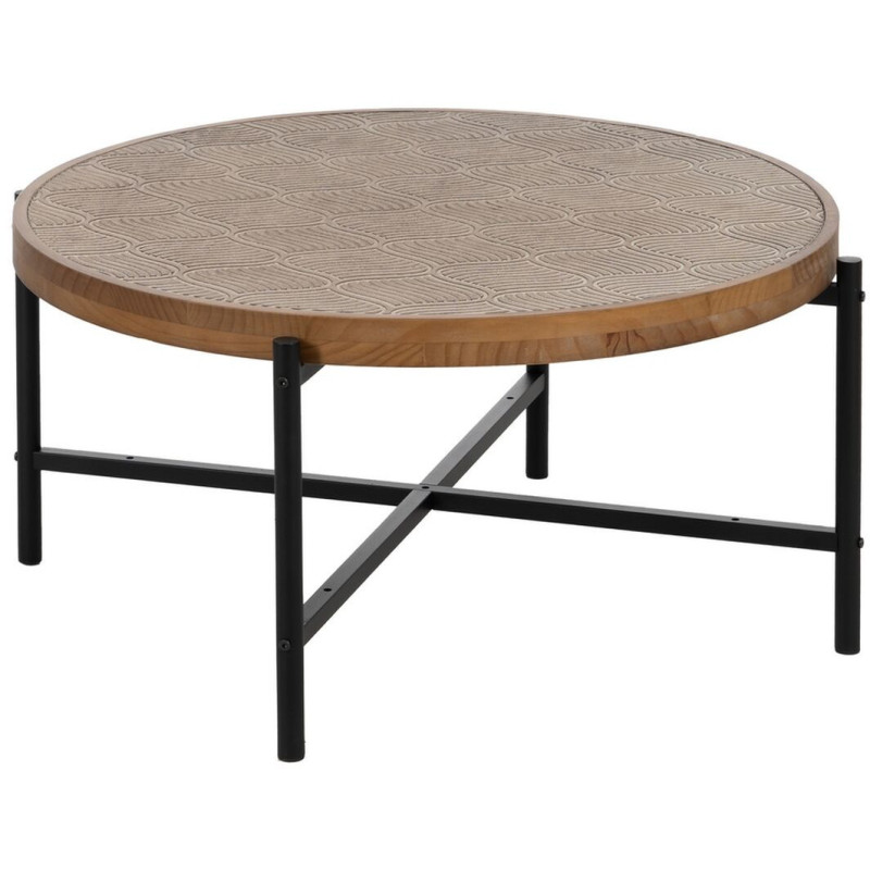 Table basse indienne Ronde en Bois de pin Naturel Sculpté Métal Noir Gata - 1