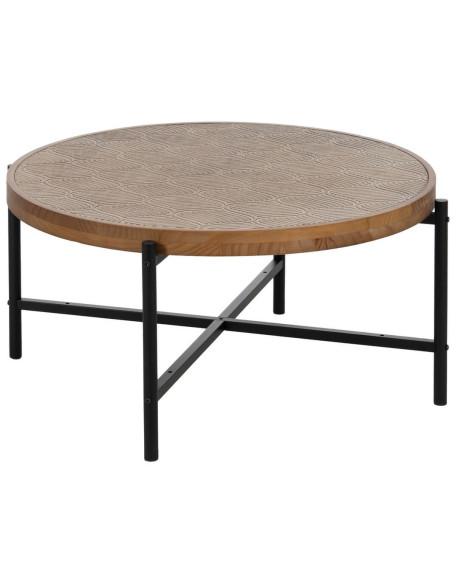 Table basse indienne Ronde en Bois de pin Naturel Sculpté Métal Noir Gata - 1