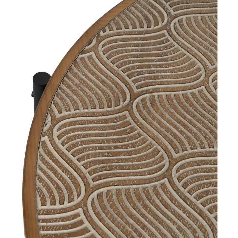 Table basse indienne Ronde en Bois de pin Naturel Sculpté Métal Noir Gata - 2
