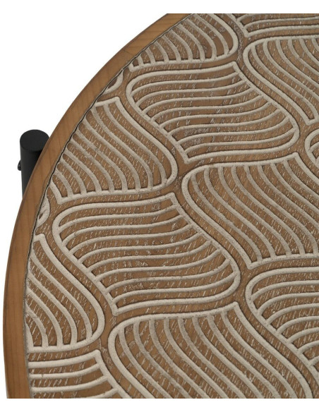 Table basse indienne Ronde en Bois de pin Naturel Sculpté Métal Noir Gata - 2