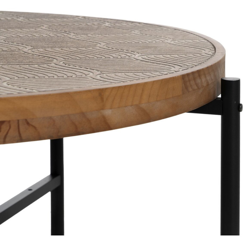 Table basse indienne Ronde en Bois de pin Naturel Sculpté Métal Noir Gata - 4
