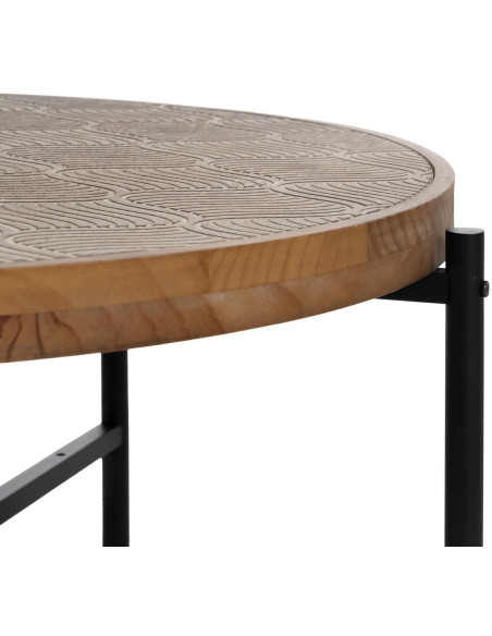 Table basse indienne Ronde en Bois de pin Naturel Sculpté Métal Noir Gata - 4