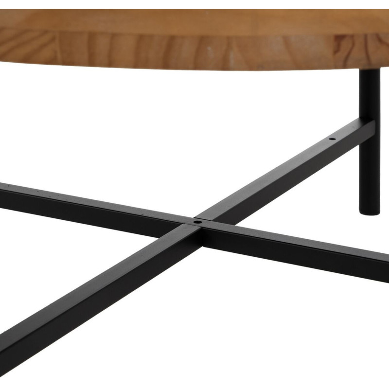 Table basse indienne Ronde en Bois de pin Naturel Sculpté Métal Noir Gata - 5