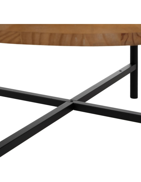 Table basse indienne Ronde en Bois de pin Naturel Sculpté Métal Noir Gata - 5