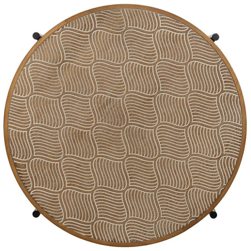 Table basse indienne Ronde en Bois de pin Naturel Sculpté Métal Noir Gata - 6