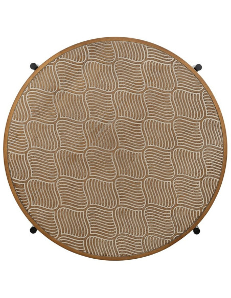 Table basse indienne Ronde en Bois de pin Naturel Sculpté Métal Noir Gata - 6