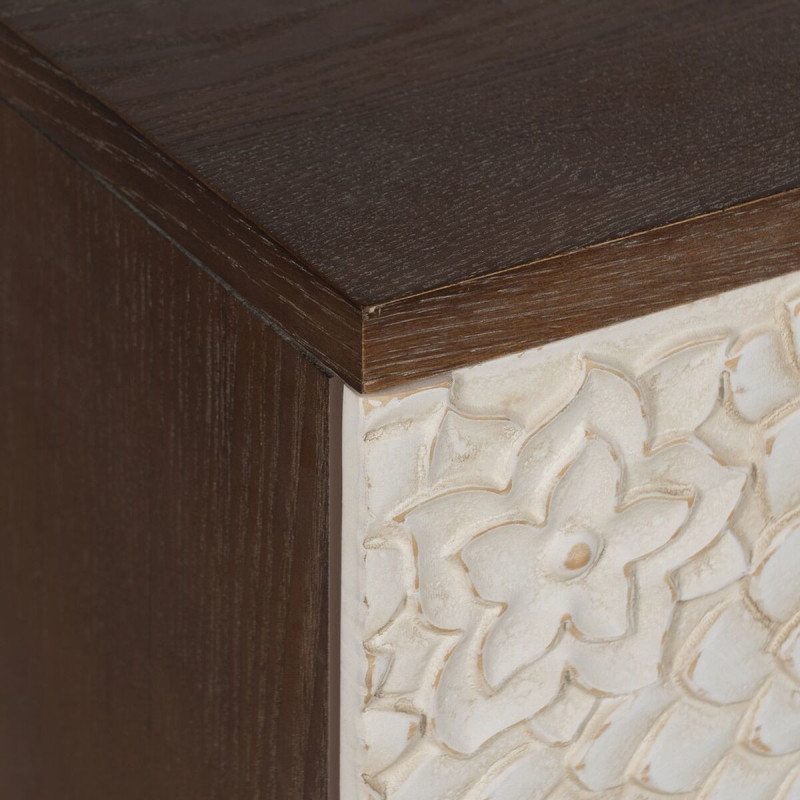 Petit Buffet moderne Bas 1 porte 3 tiroirs en Bois de pin Bois MDF Marron Blanc Motif fleurs Manacor - 4