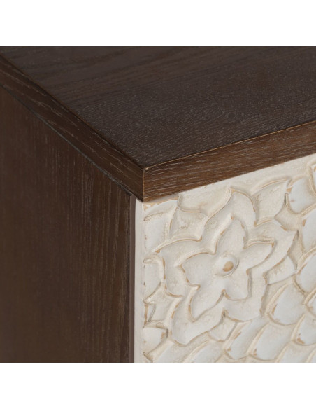 Petit Buffet moderne Bas 1 porte 3 tiroirs en Bois de pin Bois MDF Marron Blanc Motif fleurs Manacor - 4