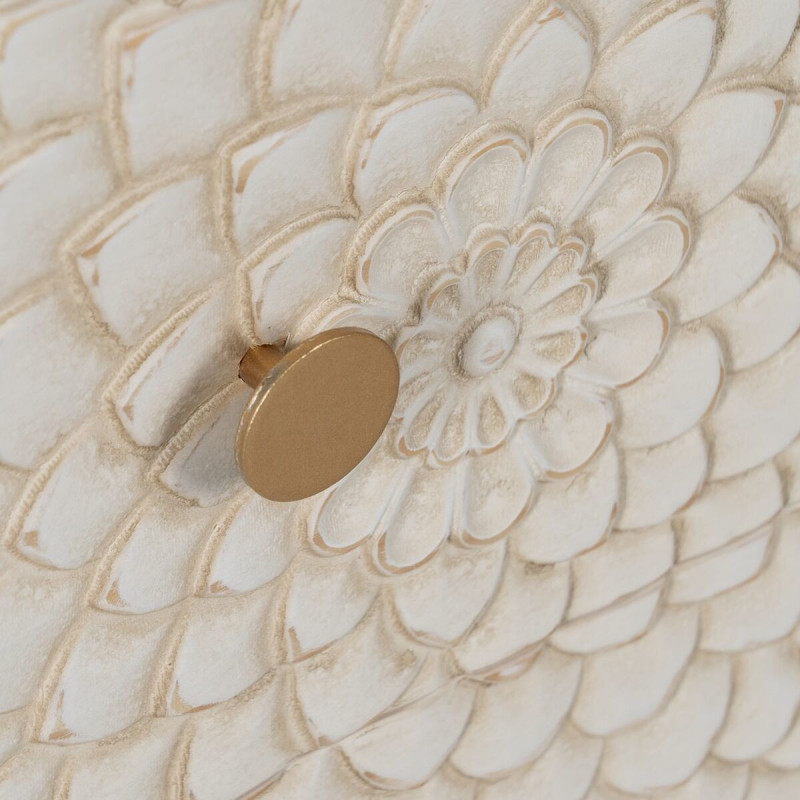 Petit Buffet moderne Bas 1 porte 3 tiroirs en Bois de pin Bois MDF Marron Blanc Motif fleurs Manacor - 7