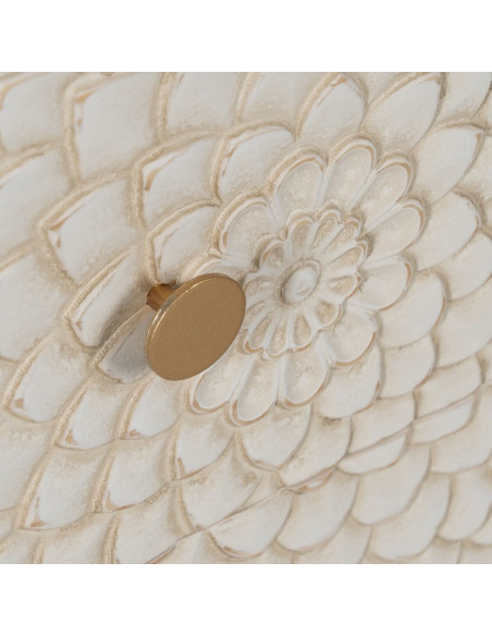 Petit Buffet moderne Bas 1 porte 3 tiroirs en Bois de pin Bois MDF Marron Blanc Motif fleurs Manacor - 7