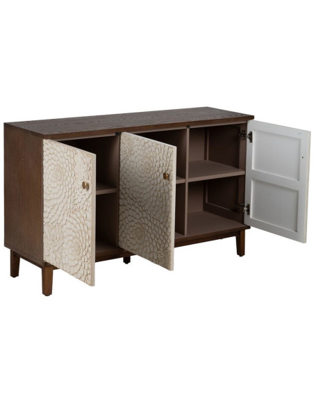 Buffet moderne Bas 3 portes en Bois de pin Bois MDF Marron Blanc Motif fleurs Manacor - 3