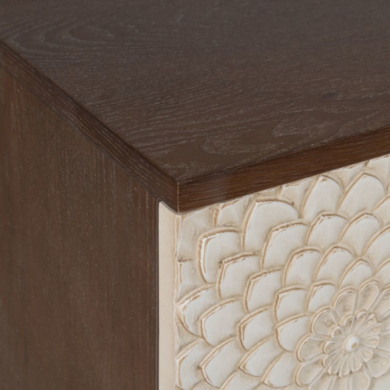 Buffet moderne Bas 3 portes en Bois de pin Bois MDF Marron Blanc Motif fleurs Manacor - 4