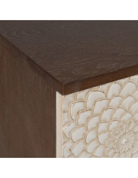 Buffet moderne Bas 3 portes en Bois de pin Bois MDF Marron Blanc Motif fleurs Manacor - 4