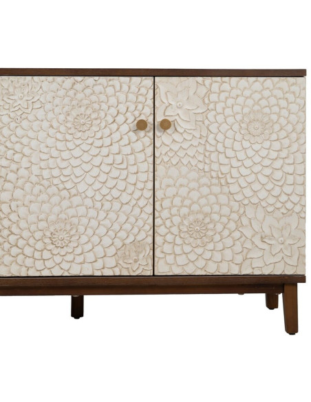 Buffet moderne Bas 3 portes en Bois de pin Bois MDF Marron Blanc Motif fleurs Manacor - 5