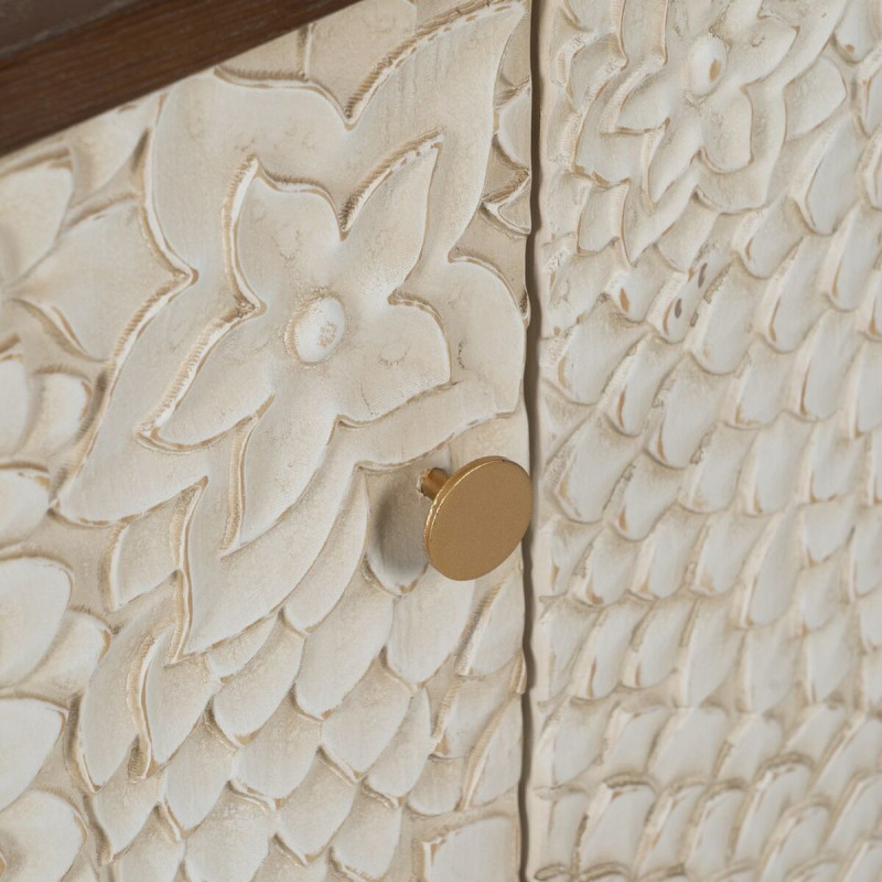 Buffet moderne Bas 3 portes en Bois de pin Bois MDF Marron Blanc Motif fleurs Manacor - 7