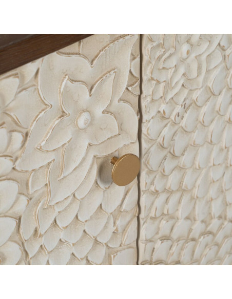 Buffet moderne Bas 3 portes en Bois de pin Bois MDF Marron Blanc Motif fleurs Manacor - 7