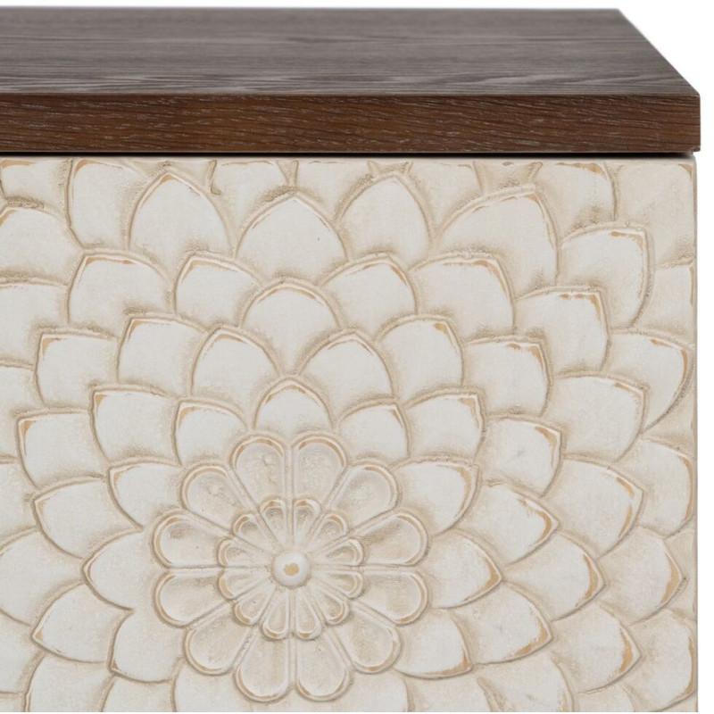 Buffet moderne Bas 3 portes en Bois de pin Bois MDF Marron Blanc Motif fleurs Manacor - 8