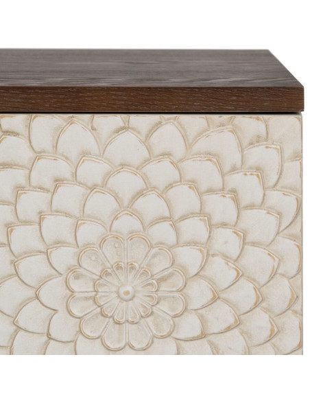 Buffet moderne Bas 3 portes en Bois de pin Bois MDF Marron Blanc Motif fleurs Manacor - 8