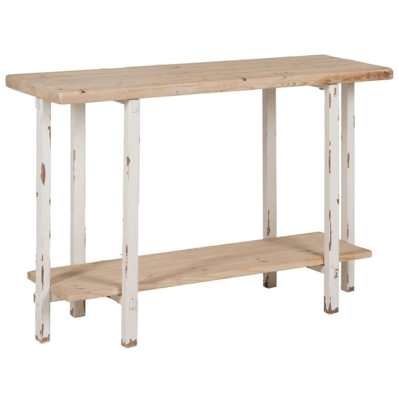 Grande Console Campagne chic Rectangulaire 1 étagère en Bois de sapin Blanc crème Vieilli Naturel Formentera - 1