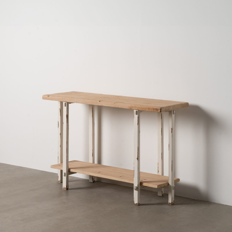 Grande Console Campagne chic Rectangulaire 1 étagère en Bois de sapin Blanc crème Vieilli Naturel Formentera - 2