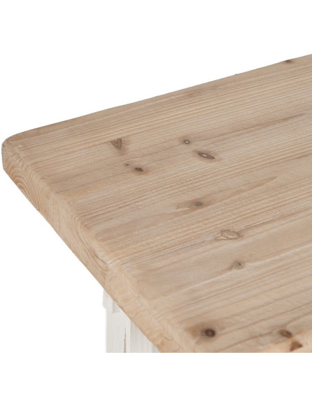 Grande Console Campagne chic Rectangulaire 1 étagère en Bois de sapin Blanc crème Vieilli Naturel Formentera - 3