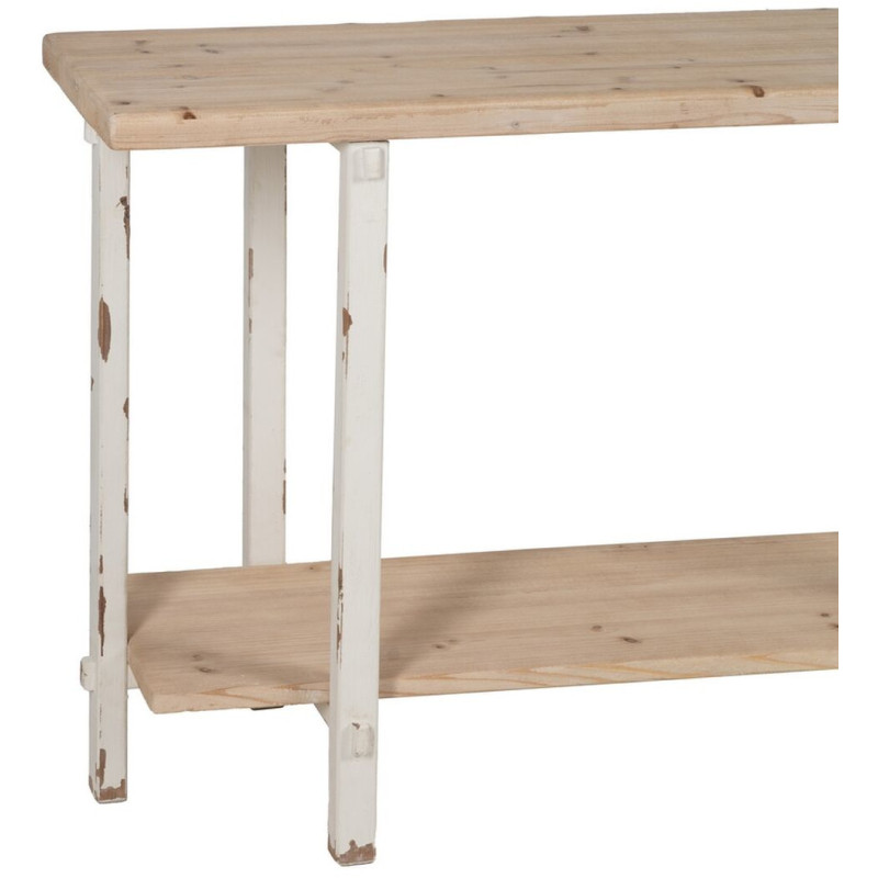 Grande Console Campagne chic Rectangulaire 1 étagère en Bois de sapin Blanc crème Vieilli Naturel Formentera - 5