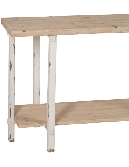 Grande Console Campagne chic Rectangulaire 1 étagère en Bois de sapin Blanc crème Vieilli Naturel Formentera - 5