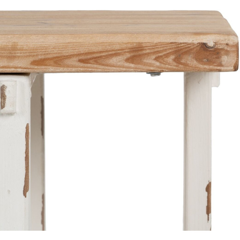Grande Console Campagne chic Rectangulaire 1 étagère en Bois de sapin Blanc crème Vieilli Naturel Formentera - 6