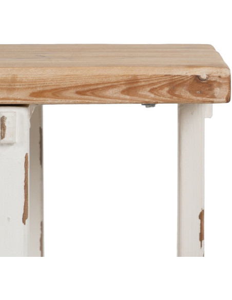 Grande Console Campagne chic Rectangulaire 1 étagère en Bois de sapin Blanc crème Vieilli Naturel Formentera - 6
