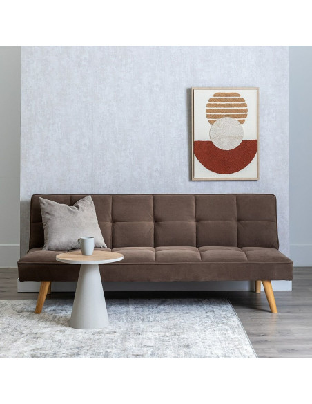 Grand Canapé moderne Convertible 3 places en Tissu Taupe Bois Naturel Cervo - 3