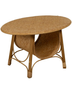 Table basse vintage Ovale 1 niche en Bambou Naturel Tressé Ratan - 1