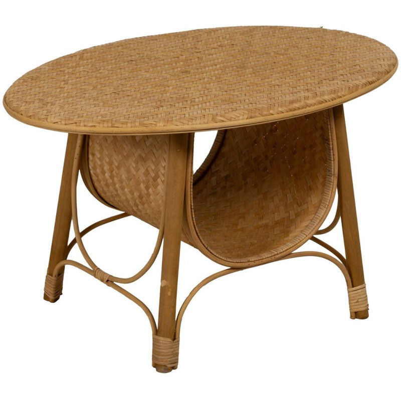 Table basse vintage Ovale 1 niche en Bambou Naturel Tressé Ratan - 1