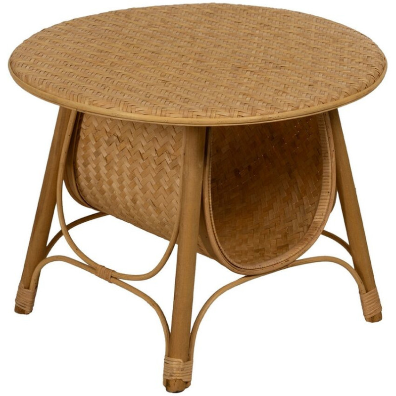 Table basse vintage Ronde 1 niche en Bambou Naturel Tressé Ratan - 1