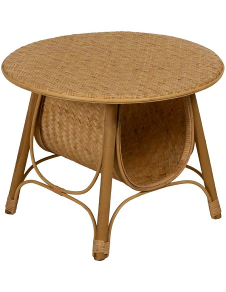 Table basse vintage Ronde 1 niche en Bambou Naturel Tressé Ratan - 1