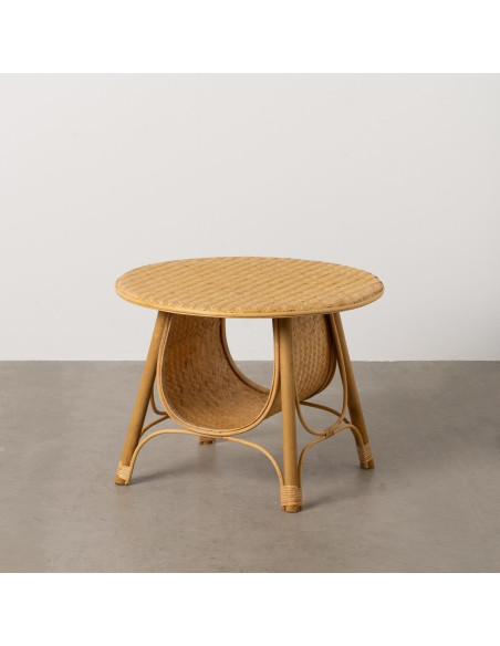 Table basse vintage Ronde 1 niche en Bambou Naturel Tressé Ratan - 2