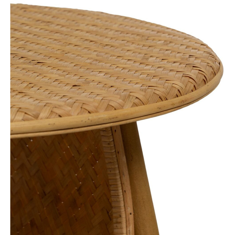 Table basse vintage Ronde 1 niche en Bambou Naturel Tressé Ratan - 5