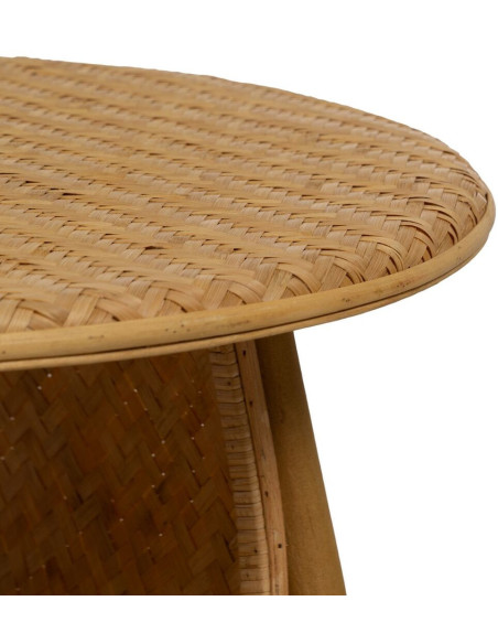 Table basse vintage Ronde 1 niche en Bambou Naturel Tressé Ratan - 5