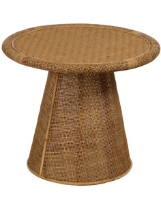 Table d'appoint vintage Ronde en Bambou Naturel Cannage Ratan - 1