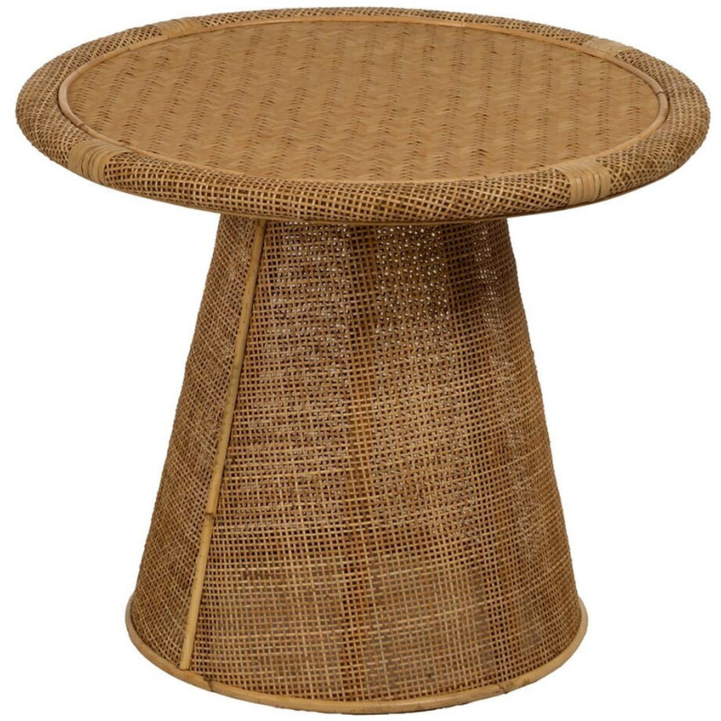 Table d'appoint vintage Ronde en Bambou Naturel Cannage Ratan - 1