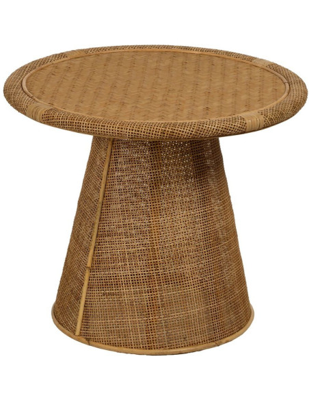 Table d'appoint vintage Ronde en Bambou Naturel Cannage Ratan - 1