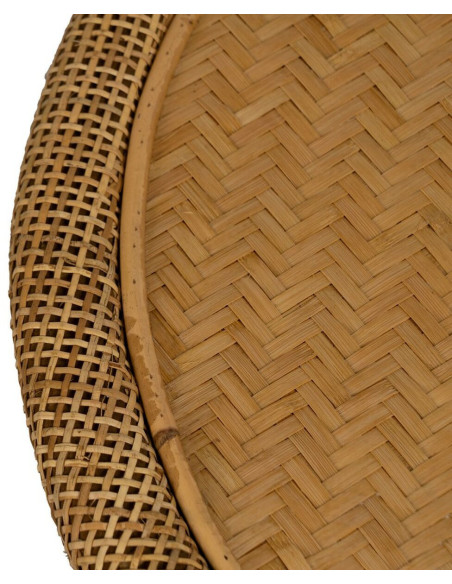 Table d'appoint vintage Ronde en Bambou Naturel Cannage Ratan - 3